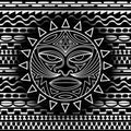 Ethnic symbol-mask of the Maori people - Tiki on seamless pattern. Thunder-like is symbol of God. Sacrad tribal sign in the