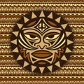 Ethnic symbol-mask of the Maori people - Tiki on seamless pattern. Thunder-like is symbol of God. Sacrad tribal sign in the