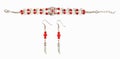 Ethnic Tibetan bracelet ear rings with red beads