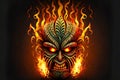 ethnic tiki mask voodoo wooden head with burning eyes