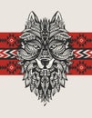 Ethnic totem of a wolf. Indian wolf. A tattoo of a wolf with an ornament. Hand Drawn vector illustration