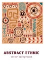 Ethnic tribal card design. Vertical background with abstract Mexican tribe ornament. Trendy template with ancient