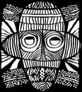 Black and white hand drawn vector tribal mask. Ethnic background