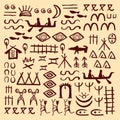 Ethnic Tribal symbols . Stylized vector illustration of rock painting background