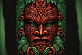 Ethnic wooden red evil tiki mask South American Indians