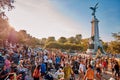 Ethnically diversified crowd cheering around the monument of Sir George Etienne Cartier in mount royal park Royalty Free Stock Photo