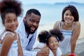 Ethnicity Happy Family Africans Enjoy relaxation resting on the beach summer vacation time Royalty Free Stock Photo