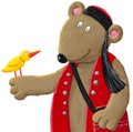 Ethno bear with bird Royalty Free Stock Photo