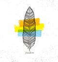 Ethno Tribal Feather Creative Vector Illustration On Rough Background. Stylish Handmade Design Element