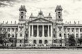 Ethnographic museum building and old tramway, Budapest, colorless Royalty Free Stock Photo