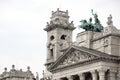 The facade - details - of the Ethnographic Museum situated in Kossuth Square, opposite the Parliament building, in Budapest. Royalty Free Stock Photo