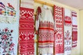 Krasnoe, Russia - May 2016: exhibition of folk embroidery