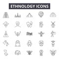 Ethnology line icons for web and mobile design. Editable stroke signs. Ethnology outline concept illustrations