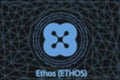 Ethos Abstract Cryptocurrency. With a dark background and a world map. Graphic concept for your design