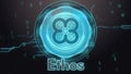 Ethos cryptocurrency symbol. Hi-tech futuristic background illustration.