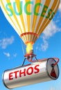 Ethos and success - pictured as word Ethos and a balloon, to symbolize that Ethos can help achieving success and prosperity in