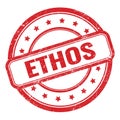 ETHOS text on red grungy vintage round stamp