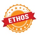ETHOS text on red orange ribbon stamp
