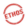 ETHOS text written on red grungy round stamp