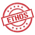 ETHOS text written on red vintage stamp