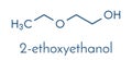 2-ethoxyethanol solvent molecule. Can dissolve many types of molecules and is thus used in cleaning products, degreasing solutions