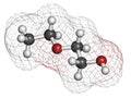 2-ethoxyethanol solvent molecule. Can dissolve many types of molecules and is thus used in cleaning products, degreasing solutions