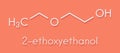 2-ethoxyethanol solvent molecule. Can dissolve many types of molecules and is thus used in cleaning products, degreasing solutions