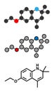 Ethoxyquin antioxidant food preservative molecule. Stylized 2D renderings and conventional skeletal formula. Also used to control Royalty Free Stock Photo