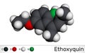 Ethoxyquin, EMQ,  antioxidant  E324 molecule. It is a quinoline used as a food preservative. Molecular model. 3D rendering Royalty Free Stock Photo