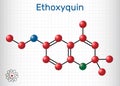 Ethoxyquin, EMQ,  antioxidant  E324 molecule. It is a quinoline used as a food preservative. Sheet of paper in a cage Royalty Free Stock Photo