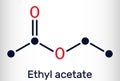 Ethyl acetate, ethyl ethanoate, C4H8O2 molecule. It is acetate ester formed between acetic acid and ethanol. Skeletal chemical