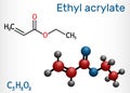 Ethyl acrylate molecule. Structural chemical formula and molecule model