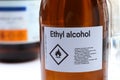 Ethyl alcohol in glass,Hazardous chemicals and symbols on containers in industry