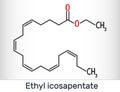 Ethyl eicosapentaenoic acid icosapent ethyl molecule. Skeletal chemical formula