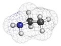 Ethylamine organic base molecule. 3D rendering. Atoms are represented as spheres with conventional color coding: hydrogen white. Royalty Free Stock Photo