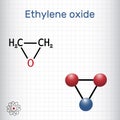 Ethylene oxide, oxirane C2H4O molecule. Structural chemical formula, molecule model. Sheet of paper in a cage