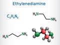 Ethylenediamine C2H8N2 molecule. It is basic amine, polyethylene amine, building block for the production of many chemical