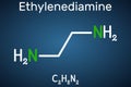 Ethylenediamine C2H8N2 molecule. It is basic amine, polyethylene amine, building block for the production of many chemical