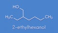 2-ethylhexanol 2-EH molecule. Used as solvent, fragrance component and chemical precursor. Skeletal formula. Royalty Free Stock Photo