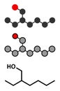 2-ethylhexanol (2-EH) molecule. Used as solvent, fragrance component and chemical precursor. Stylized 2D renderings and Royalty Free Stock Photo