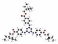 Ethylhexyl triazone sunscreen molecule (UV filter). Atoms are represented as spheres with conventional color coding: hydrogen ( Royalty Free Stock Photo