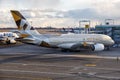 Etihad Airbus A380-800 airplane New York JFK Airport in the United States