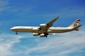 Etihad Airways Airbus A340 A6-EHA landing at Los Angeles International Airport . Royalty Free Stock Photo