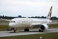 Etihad Airways plane being towed, closeup