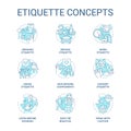 Etiquette turquoise concept icons set