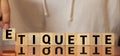 ETIQUETTE word made with building blocks, concept Royalty Free Stock Photo