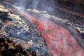 Etna - lava fall detail on volcano in Sicily with smoke and acid vapor