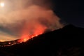 Etna during eruption with lava flow in the night sky