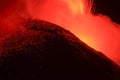 Etna volcano in Sicily during a suggestive explosion of incandescent lava in the dark night during an intense eruption Royalty Free Stock Photo