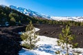 Etna - A snow covered hiking trail leading to the summit of the volcano mount Etna in Catania, Sicily, Italy, Europe Royalty Free Stock Photo